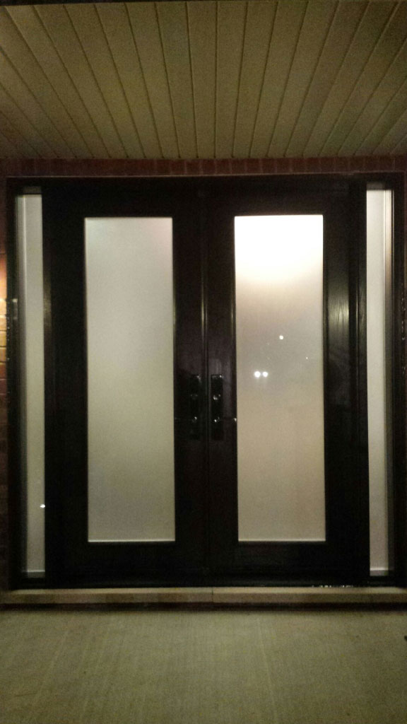 Exterior Double Doors-Wood Grain Doors-Fiberglass Double Doors with Frosted Glass and 2 Side Lites Installed by Windows and Doors Toronto