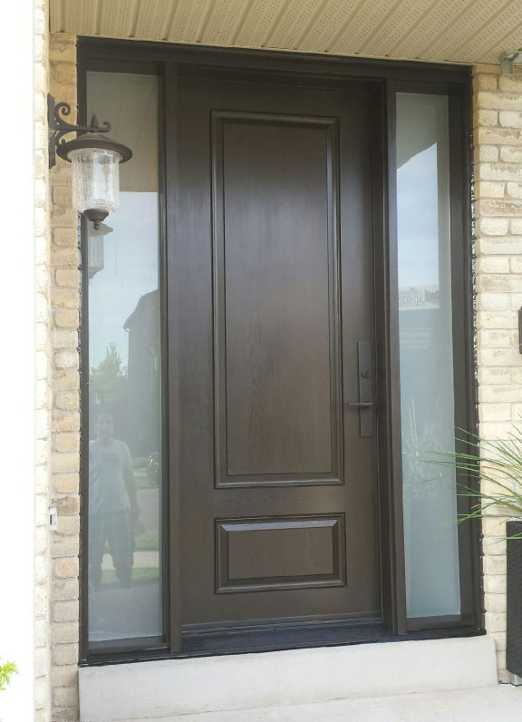 2 Panel Fiberglass Exterior Door with 2 Frosted Side Lites and Multi Point Locks installed in Toronto-After Installation