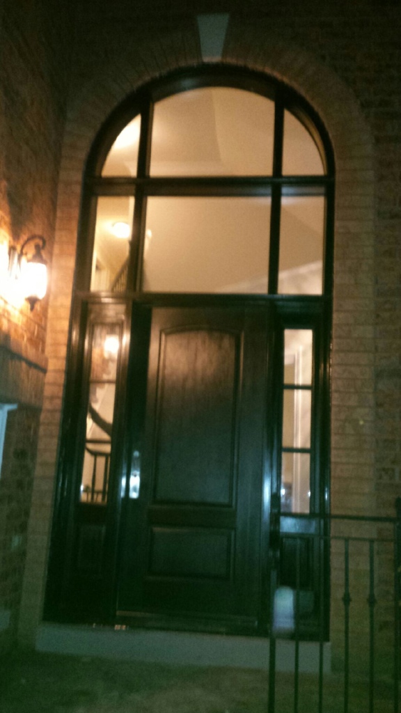 Custom Fiberglass Excutive Door with Clear Side lites and huge Transom Installed in Woodbridge
