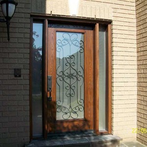 1-Wood grain Door with Paris Design & 2 side Lites installed by windows and doors toronto in Richmondhill