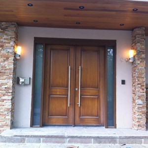 Wood Grain Doors with 2 Frosted Glass Side Lites Installed by Windows and Doors Toronto