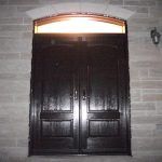 Wood Grain Double Doors with Transom Installed by Windows and Doors Toronto