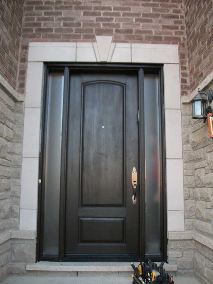 Wood grain Door, Solid Door with 2 Frosted Side Lites Installed by Windows and Doors Toronto in North York
