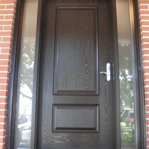 Wood grain Door With 2 Frosted side lites installed by Windows and Doors Toronto