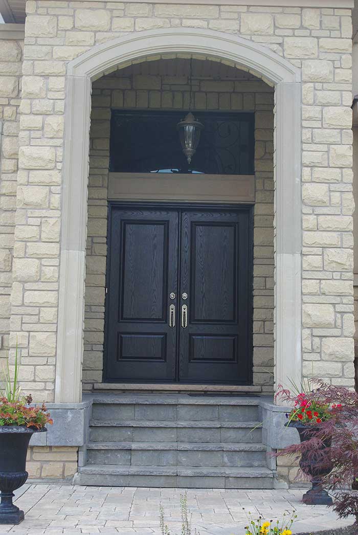 Wood grain Doors, Parliament Front Doors with Multi Point Locks and Iron Art Ransom Installed by Windows and Doors Toronto