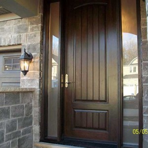 Wood grain Doors with 2 Frosted Side Lights Installed by Windows and Doors Toronto in Oakville