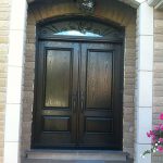 Wood grain Doors with Arch iron Art Transom Installed by Windows and Doors Toronto
