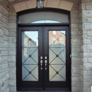 Wood grain Doors with Iron Glass Design & Matching Arch Transom by Windows and Doors Toronto