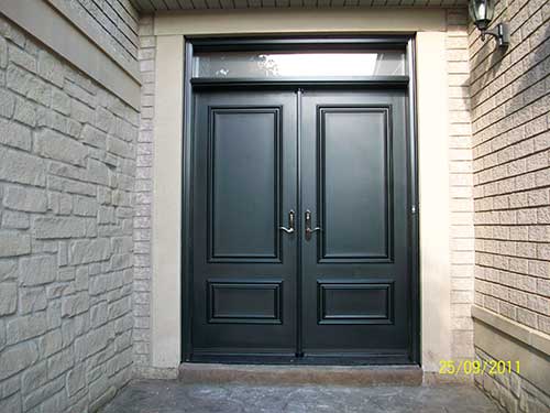 11-Smooth Doors, Exterior Solid Fiberglass Double Doors with Transom installed by Windows and Doors Toronto