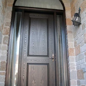 8-Foot Door, Single-Solid-Front-Door-with-2-Glazed-Side-Lites-and-Matching-Art-Transom-Installed- by Windows and Doors Toronto in-Newmarket