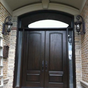 8-Foot-Fiberglass-Double-Solid-Parliament-Front-Door-with-2-SIde-Lights-and-Matching-Art-Transom-Installed- by Windows and Doors Toronto