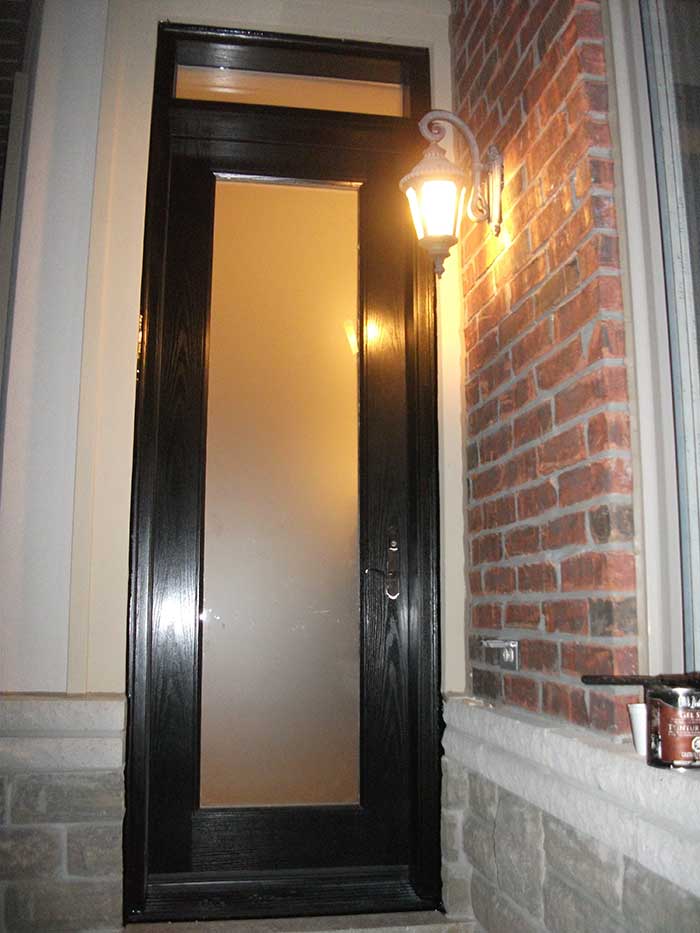 8-Foot-Fiberglass-Glass-Design-Single-Back-Yard-Door-With-Transom-Installed- by Windows and Doors Toronto