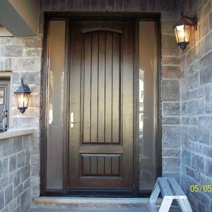 8-Foot-Fiberglass Sigle--Solid-Rustic-Door-with-2-frosted-Side-Lites-Installed- by Windows and Doors Toronto