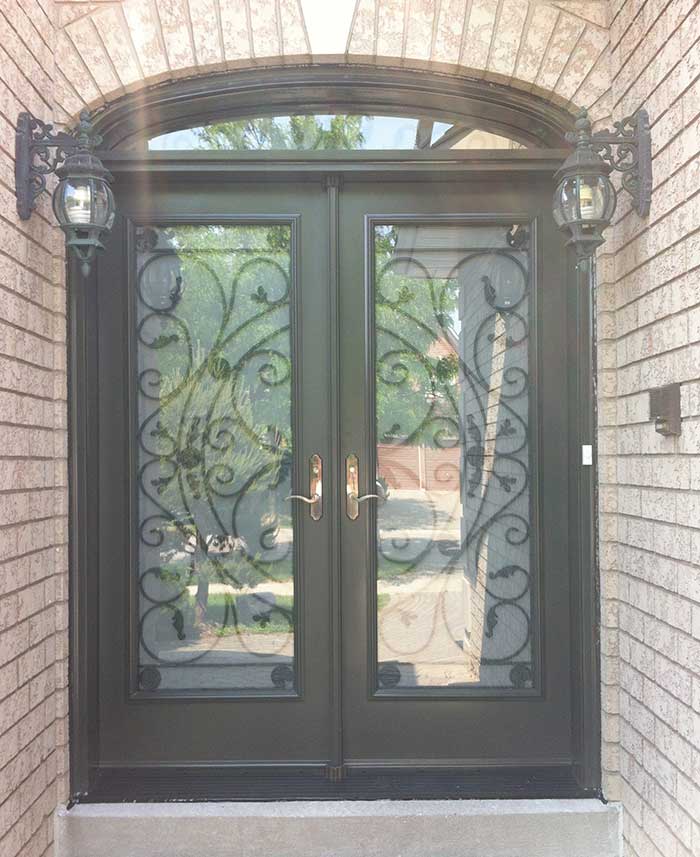 Custom Doors-Fiberglass Doors with Iron Art Design & Machting Transom installed by Windows and Doors Toronto