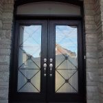Custom Doors-Fiberglass Woodgrain with Iron Glass Design & Matching Arch Transom Installed by Windows and Doors Toronto in Berrie