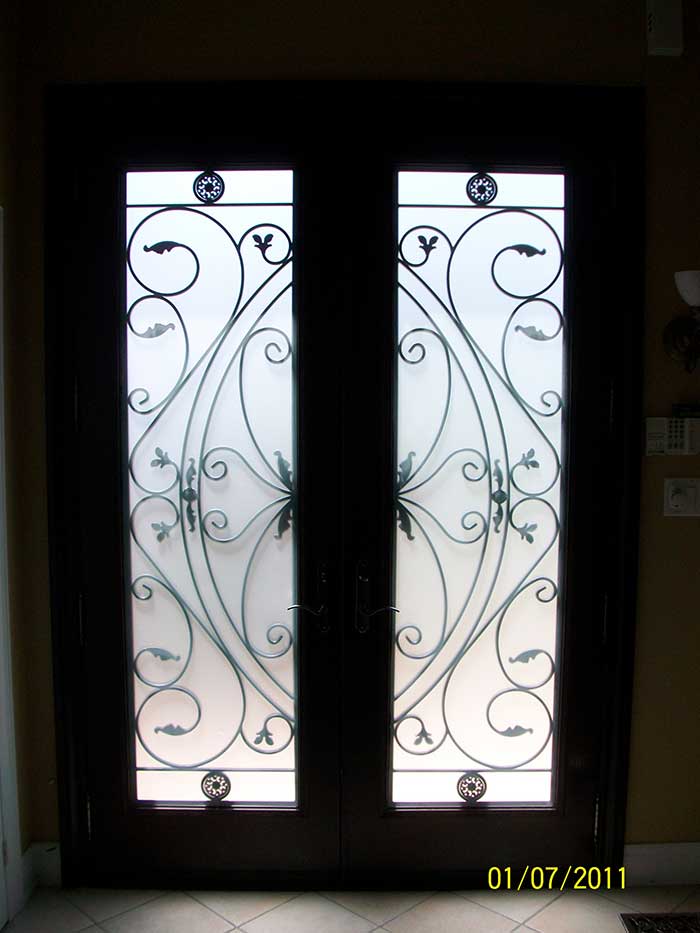 Custom Doors-fiberglass woodgrain 8 foot with 22 by 80 Custom Glass installed by Windows and Doors Toronto in Thornhill - Inside View