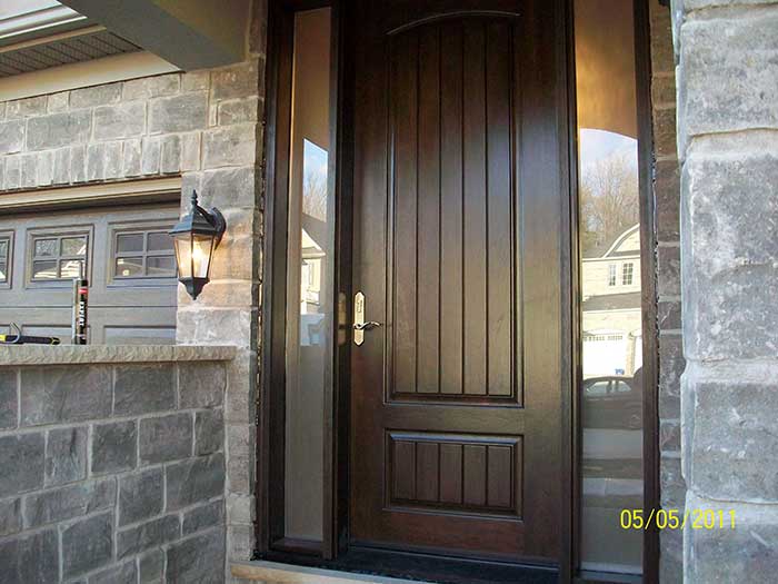 Rustic Door, Sigle-8-Foot-Solid Door-with-2-frosted-Side-Lites-Installed by Windows and Doors Toronto-in-Newmarket-Ontario