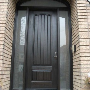 Rustic Door, Single Solid Door With 2 Side Frosted Lites and Arch Transom Installed by Windows and Doors Toronto in Oakville