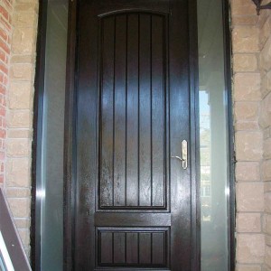 Rustic Door, Single Solid Fiberglass Front Door with 2 Side lites installed by Windows and Doors Toronto in Newmarket