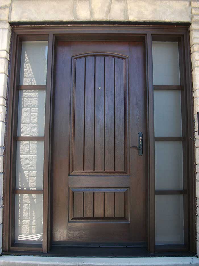 Rustic Door, Single Solid Fiberglass Woodgrain Door With and 2 side Lites Installed by Windows and Doors Toronto in Richmondhill