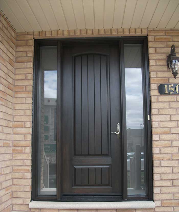 Rustic Door, Woodgrain Solid Single Door with 2 Side Lites Installed by Windows and Doors Toronto in Newmarket
