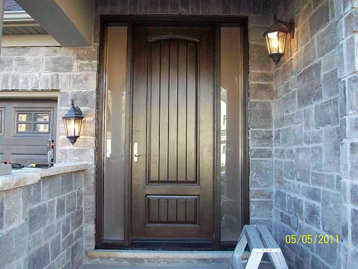 Rustic Doors 8-Foot-FiberglasSigle--Solid Door-with-2-frosted-Side-Lites-Installed by Windows and Doors Toronto-in-Newmarket-Ontario