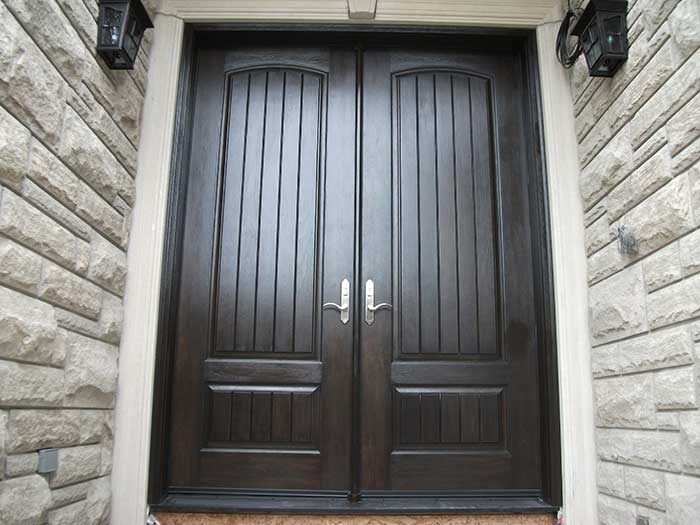 Rustic Doors 8-Foot-Fiberglass-Double-Solid-Parliament-Doors-with-Multi-Point-Locks-Installed by Windows and Doors Toronto-in-Burlington