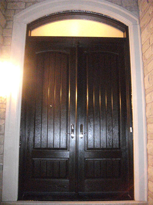 Rustic Doors After Installation, Fiberglass Rustic Double Doors with Arch Transom Installed by Windows and Doors Toronto