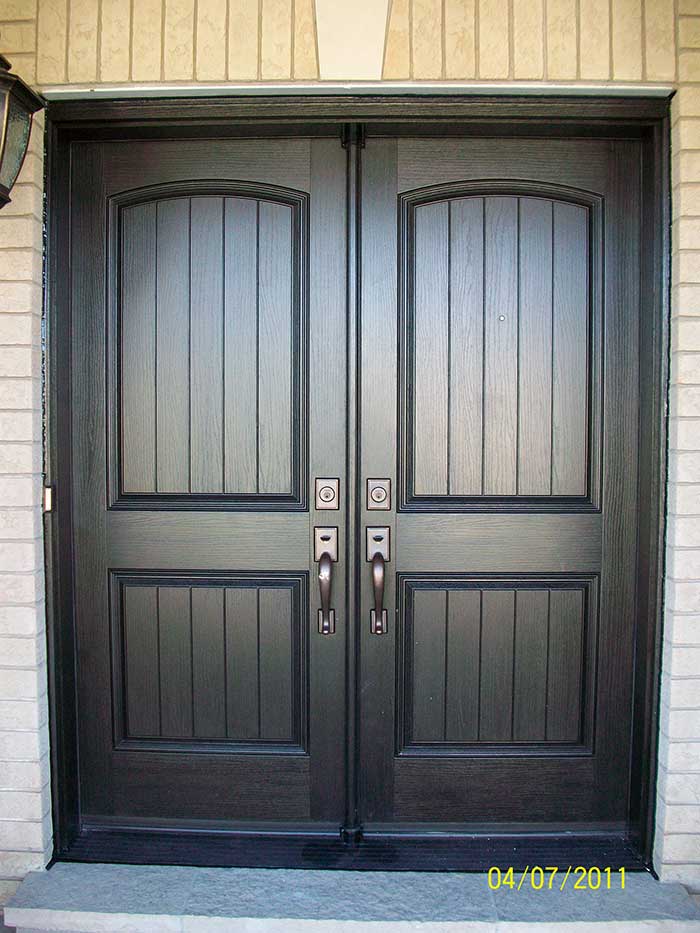 Rustic Doors, Double Fiberglass Woodgrain Installed by Windows and Doors Toronto in Brampton