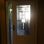 Stained Glass Woodgrain Fiberglass Single Door with Side Lite, Inside View installed by Windows And Doors Toronto