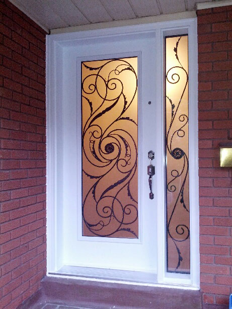 Wrought Iron Design Fiberglass Door with side lite installed in Vuaghan by Windows and Doors Toronto