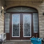 Wrought Iron Double Doors Julietta Design with 2 Side Lites and Transom, Outside View Installed by Windows and Doors Toronto