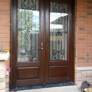 Wrought Iron Fiberglass Double Doors, Mahagony with Multi Point Locks Installed By Windows and Doors Toronto in Oshawa