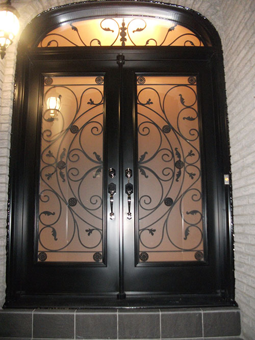 Wrought Iron Julietta Design Double Doors with Arch Transom Installed in Toronto by Windows and Doors Toronto