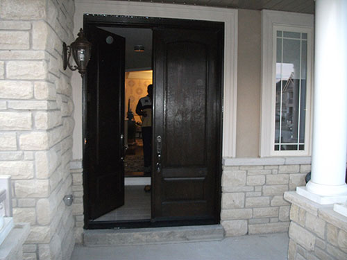 Wood Grain Double Doors with Multi Point Locks- Installed by Windows and Doors Toronto
