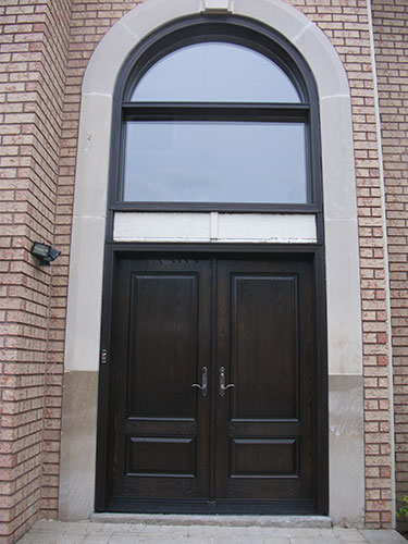 Wood Grain Double Doors with Transom and Multi Point Locks Installed by Windows and Doors Toronto