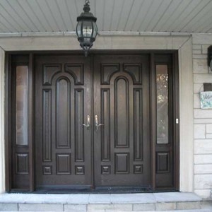 Wood grain Fiberglass Doors with 2 side lites and Multi Point Locks by Windows and Doors Toronto