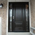 Wood grain Single Door with 2 Stained Glass Side Lites Installed by Windows and Doors Toronto