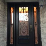 Wrought Iron Fiberglass Door-Woodgrain Door with 2 side lites installed in Oakville by windowsanddoorstoronto.ca