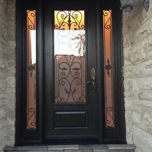 Wrought Iron Fiberglass Door with 2 side lites installed in Oakville by windowsanddoorstoronto.ca