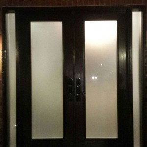 Exterior Double Doors-Wood Grain Doors-Fiberglass Double Doors with Frosted Glass and 2 Side Lites Installed by Windows and Doors Toronto