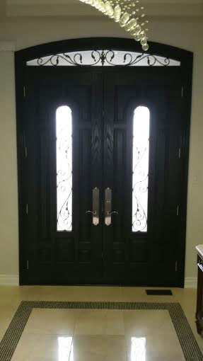 Custom Fiberglass 8 Panel Doors with 2 Door Lites and Arched Transom Installed by Windows and Doors Toronto-Inside View
