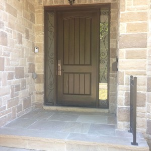 Fiberglass Rustic 2 Panel Door with 2 frosted Side Lites installe in Etobicoke by Windows and doors Toronto