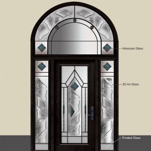 Bewerley Wrought Iron Stained Glass Design with large Arched Transom and 2 Side Lites