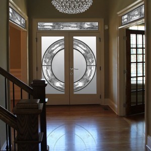 Stained Glass and Wrought Iron Design Fiberglass Doors with Transom by Windows and Doors Toronto